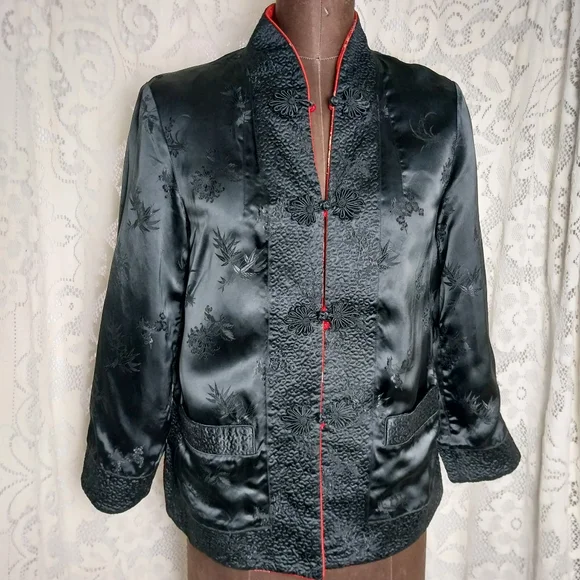Vintage | Jackets & Coats | Peony Brand Chinese Silk Satin Dress Jacket Coat  Reversible Red Black S | Poshmark
